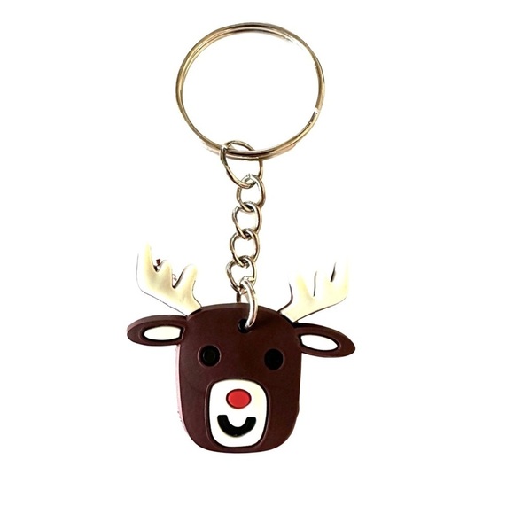 🔴 5 for $10 ONE Holiday Festive Christmas Reindeer Ring Key Chain - Picture 1 of 6